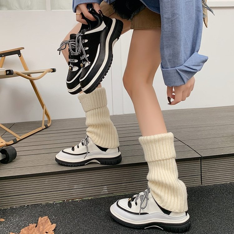 Noble Retro noir et blanc sneakers de bloc de couleur pour les femmes