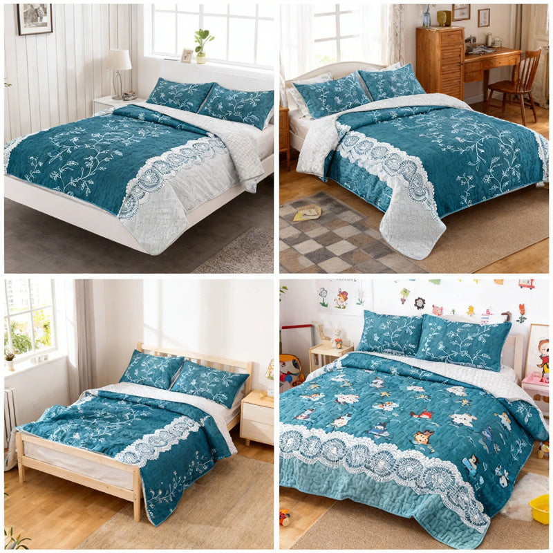 Set de courtepointe à 3 pièces de fleur de sarcelle avec 2 shams d'oreiller assortis