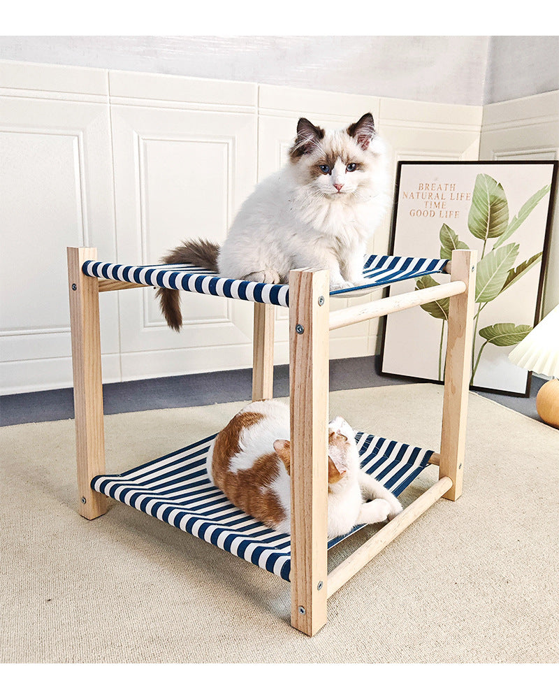 Lit de camp pour animaux de compagnie en bois massif à double couche Hamac de chat supérieur et inférieur Bunk amovible et lavabo