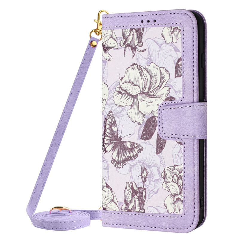Petit étui en cuir Flip Floral Étui téléphonique