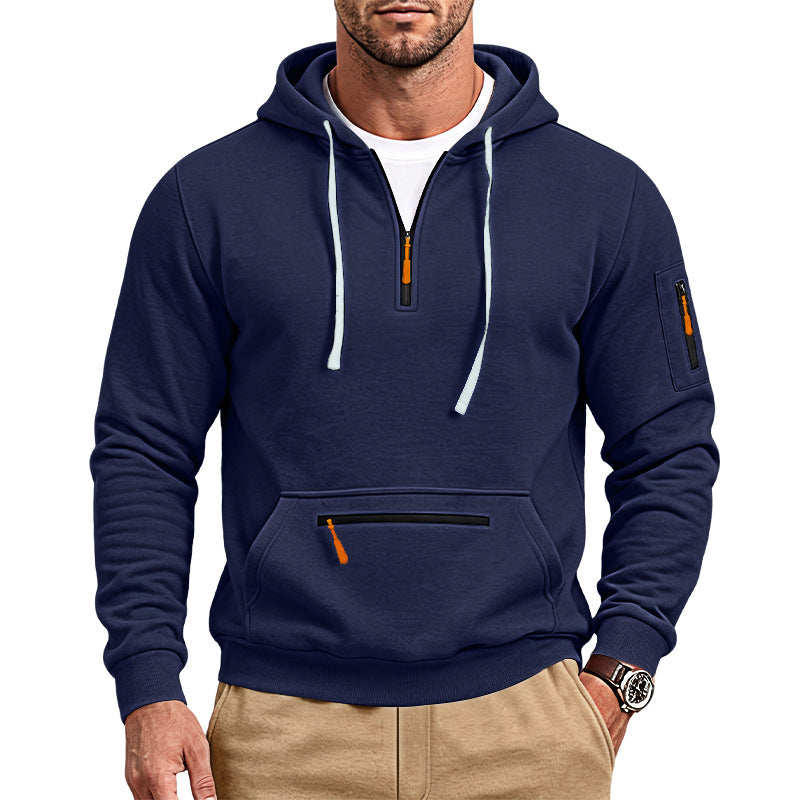 Arrivée European Size Half-Zip Multi-Pocket Casual Loose Sports Pullover Hoodie For Foreig