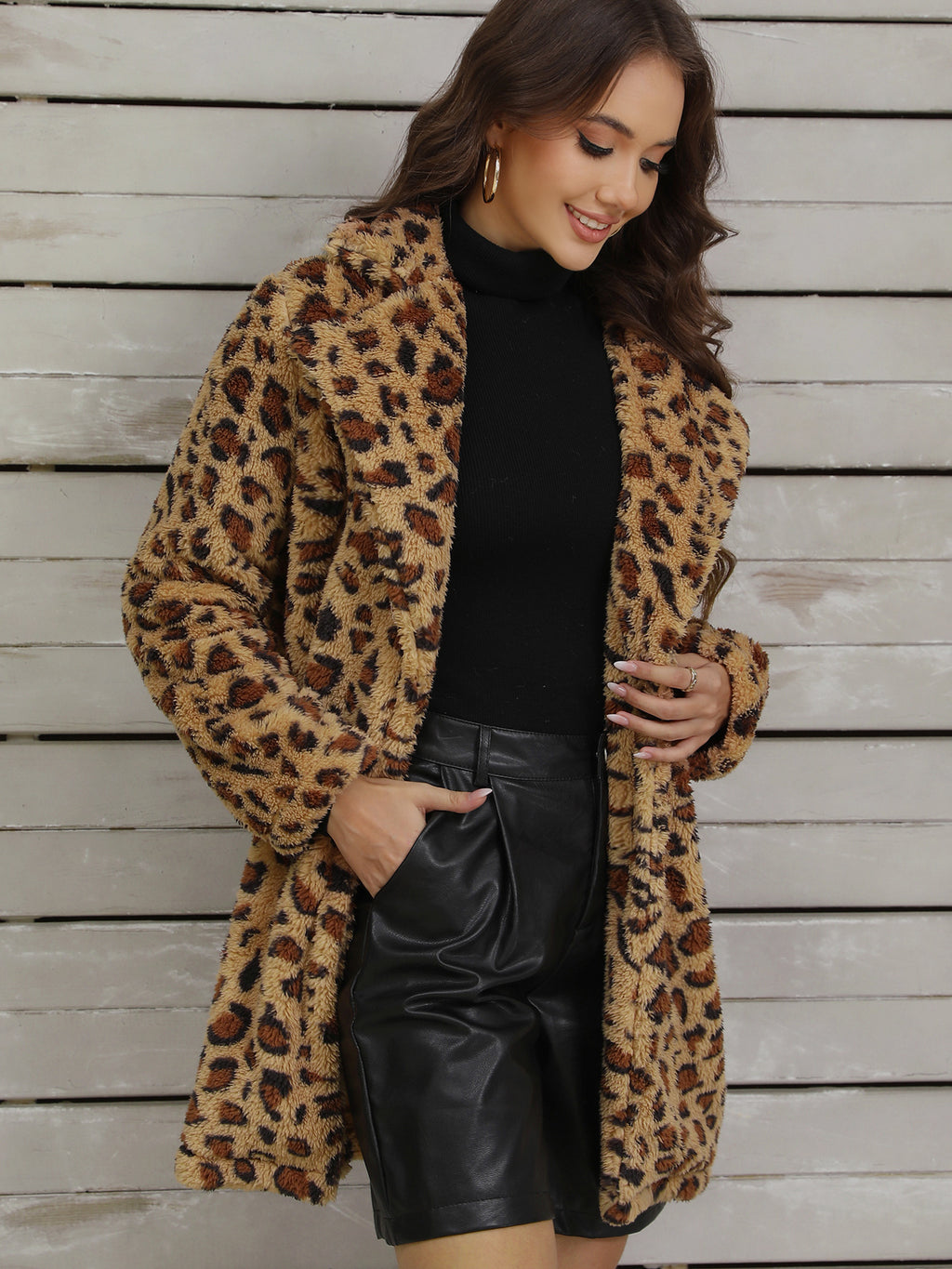 L'automne et l'hiver Rétro Versatile En peluche à manches longues Veste Ins Super populaire Leopard