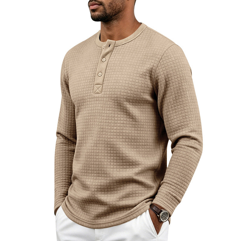 Homme Retro Jacquard Plaid Plongé manches longues Fit Henley T-shirt