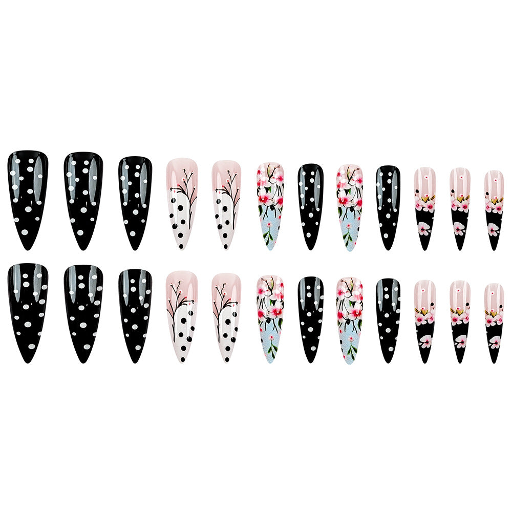 Stickers 24 pièces d'huile d'acrylique pointue allongée pour porter des ongles