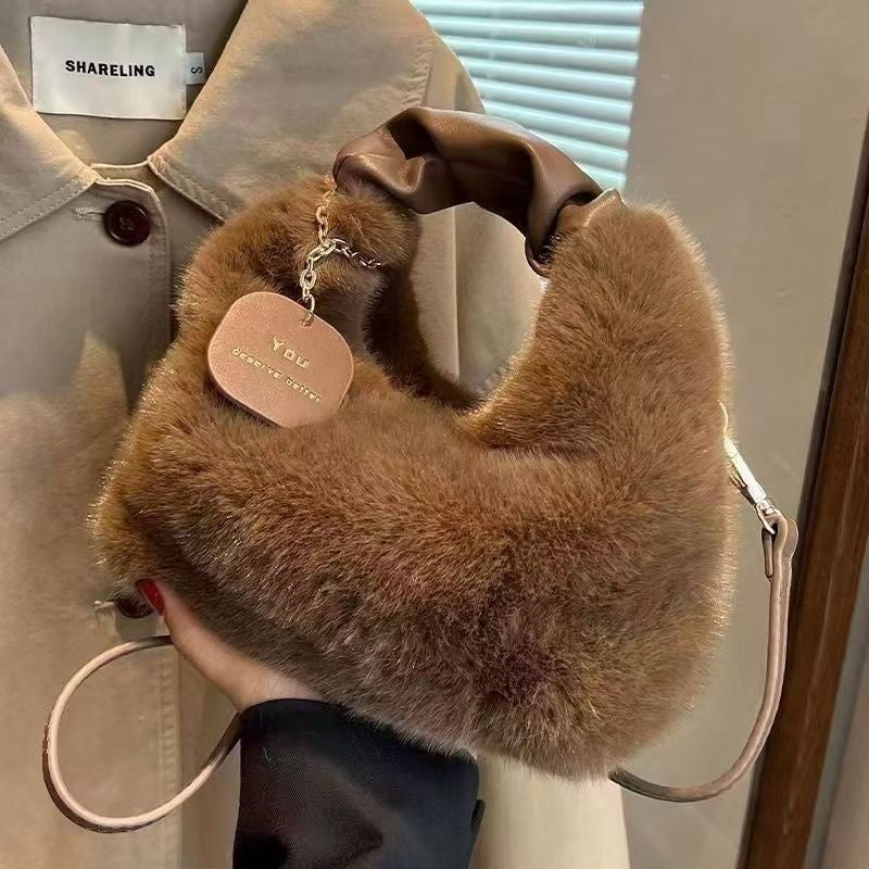 Sac à main en peluche avancé Sac à bandoulière simple et polyvalent - Deep Coff