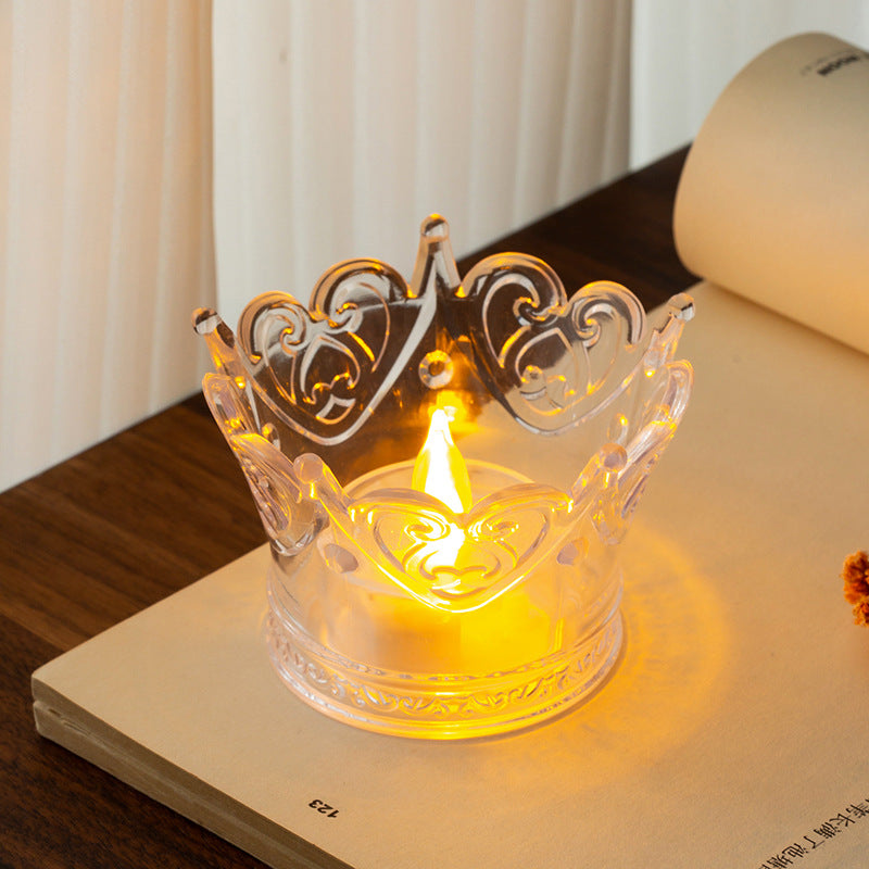 LED Electronic Candle Transparent Light Crown Night Light LED Small Tea Light Crystal Lamp