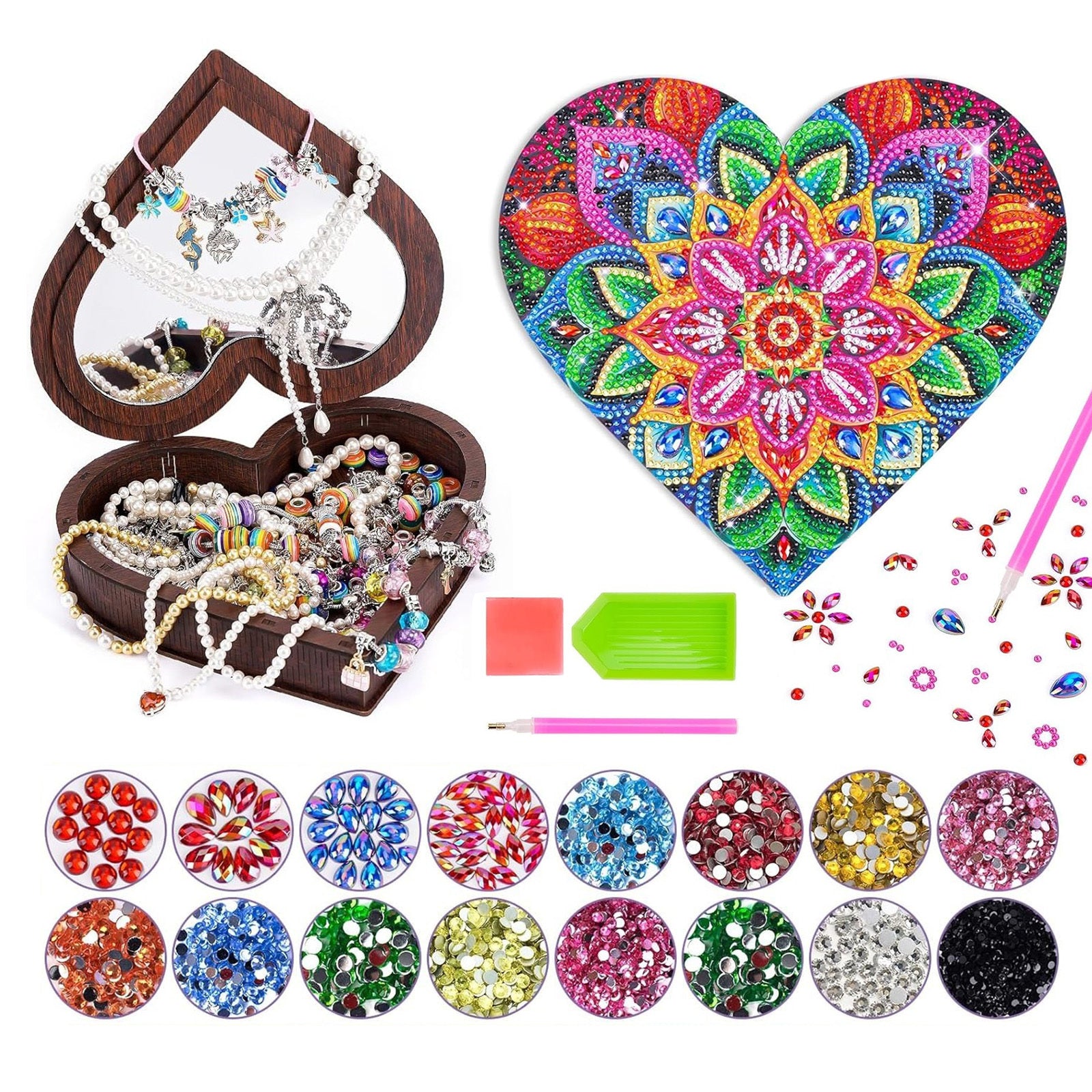 Boîte à bijoux DIY Diamond Heart – Kit d'artisanat créatif pour un bijou en forme de cœur sur mesure