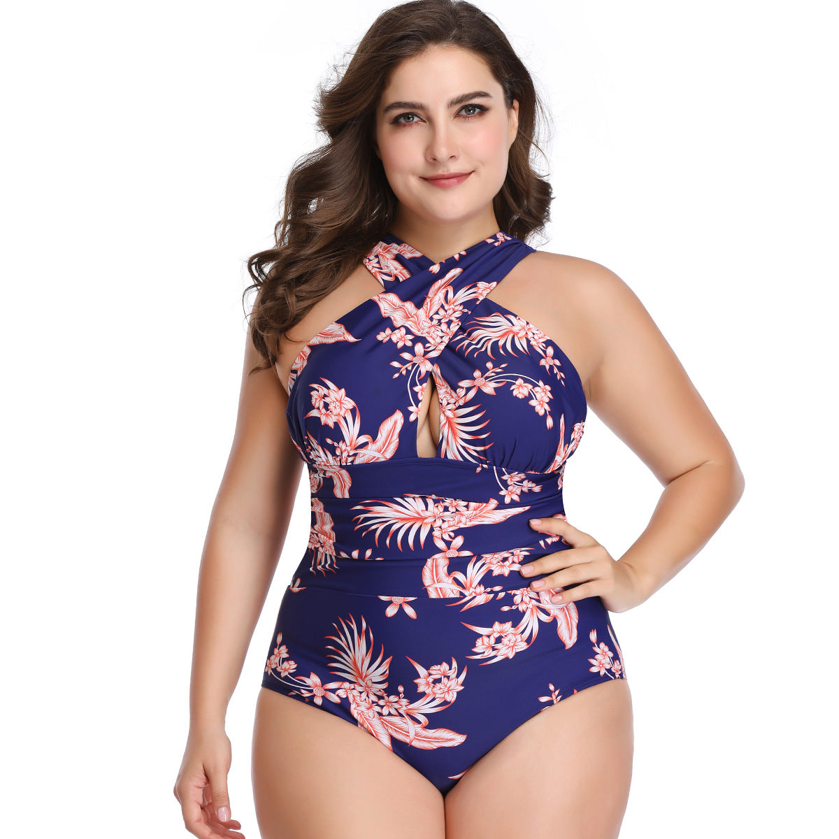 Femmes Grande Taille Une pièce Couverture croisée Nylon Qualité Plus Maillot de bain en fertilisant