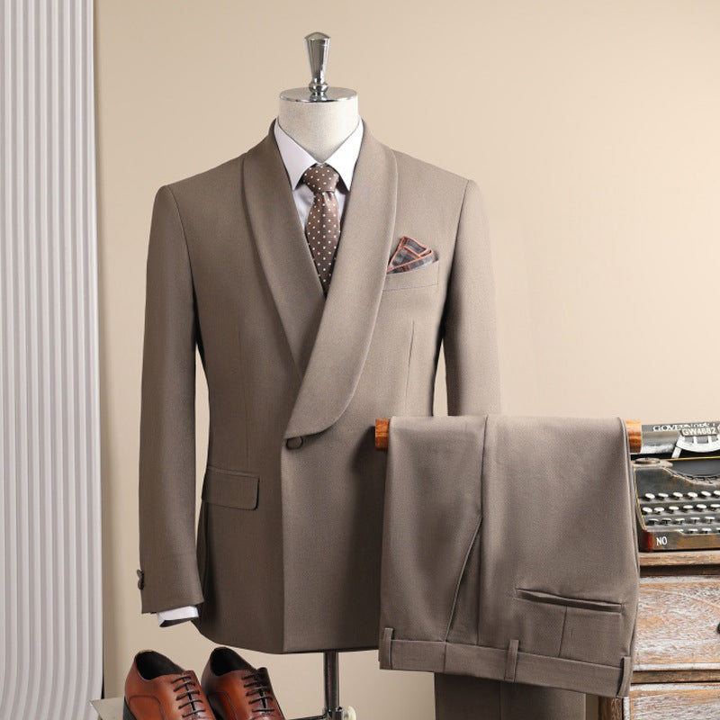 Hommes Taupe Châle Lapel Un bouton 2 pièces costume Blazer & Pantalon Set