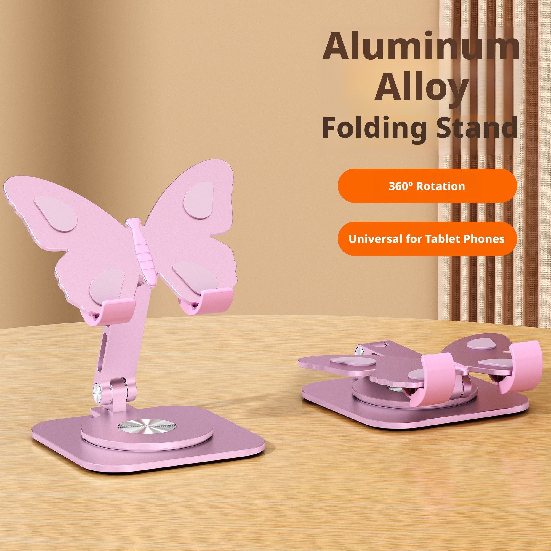 Porte-téléphone portable papillon - alliage d'aluminium rose +ABS-1 pièce