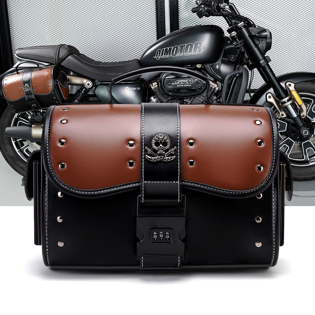 PU cuir couleur contrastante Patchwork sac de moto avant