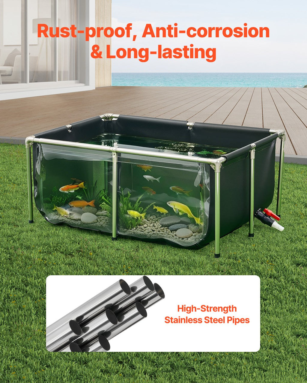 Toile Fish Pond au-dessus du sol Koi réservoir 126,8 Gal avec panneau clair