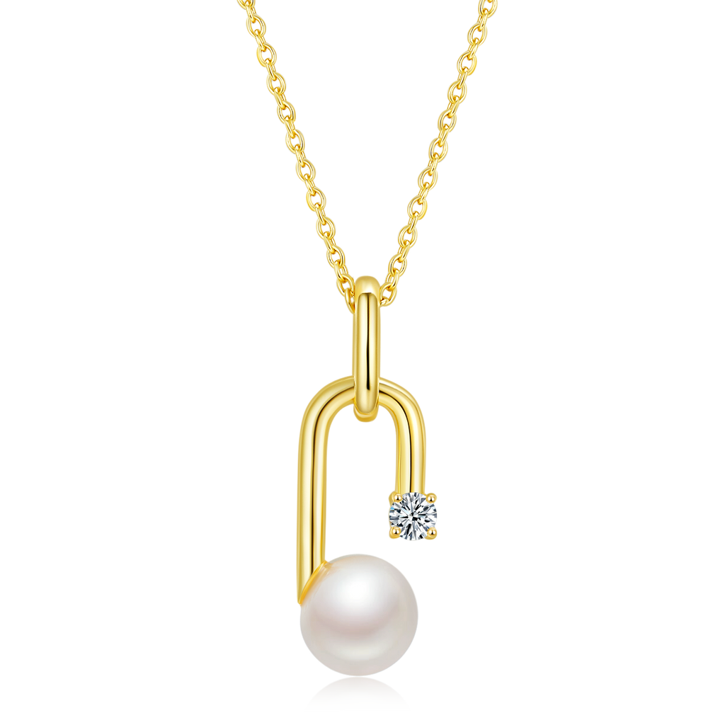 S925 Argent Sterling Collier naturel de perles d'eau douce 45cm U-Shape Design géométrique 3 Col