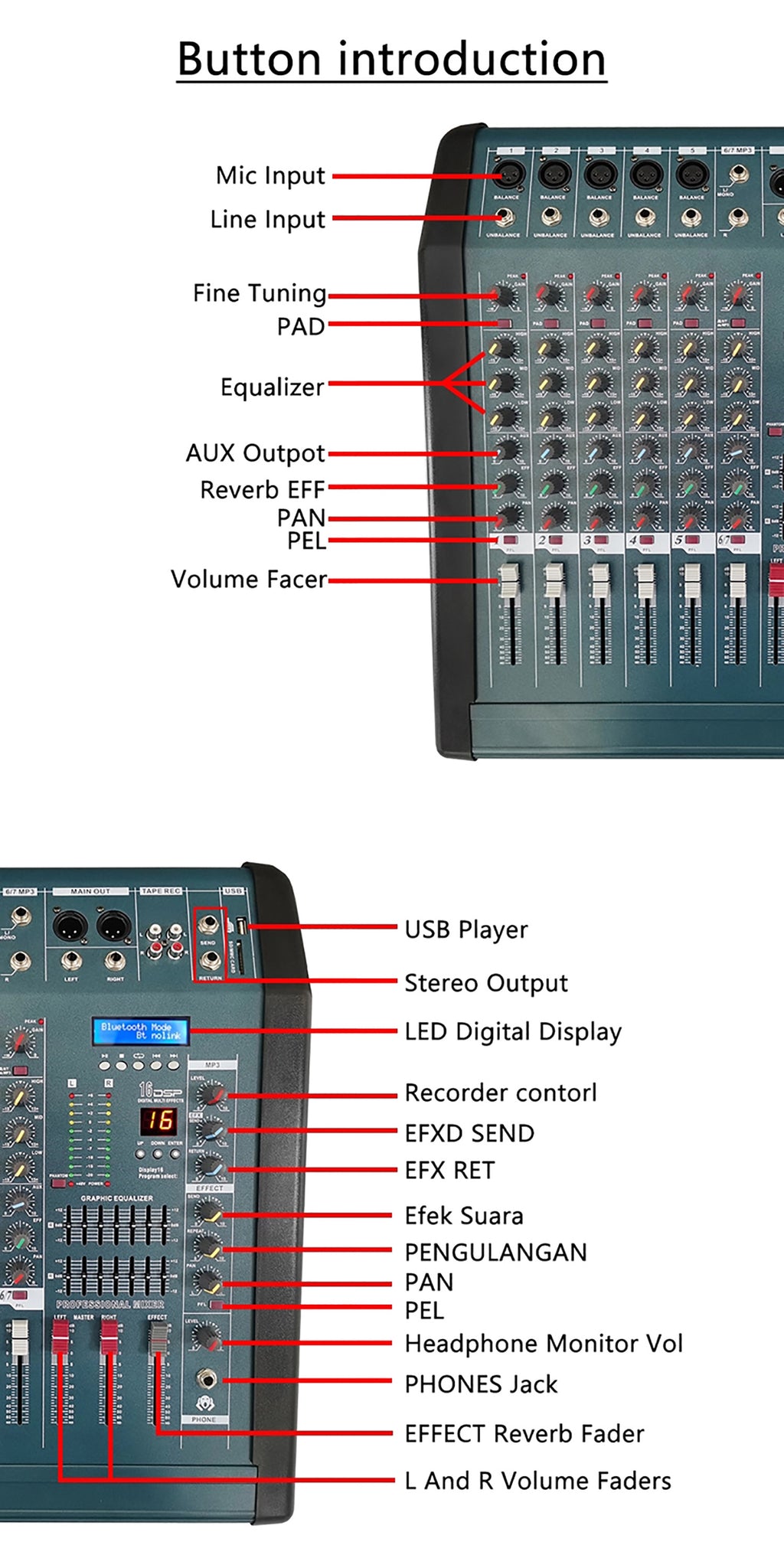 Console de son haute puissance de canal du mélangeur d'égaliseur Bluetooth amplificateur de puissance avec 16DSP