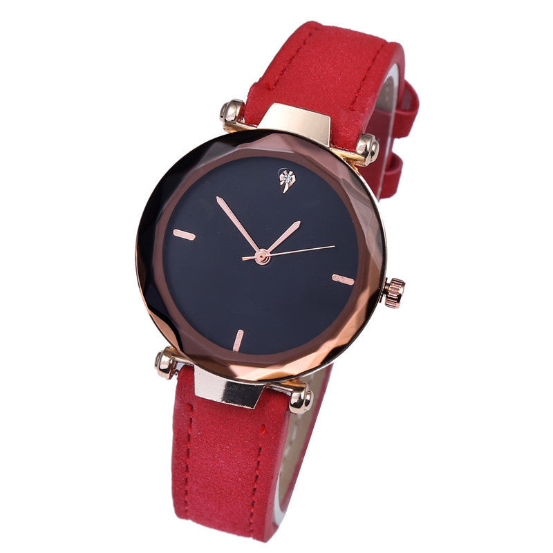 Couples à la mode Waterdrop-Cut Diamond Frosted Bracelet en cuir Quartz Rhombus Montre pour W