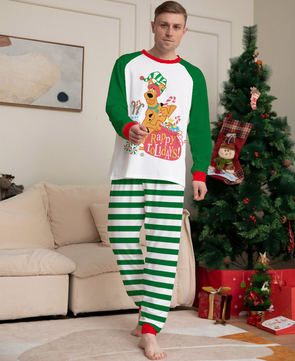Green Cartoon Striped Long Sleeves Festival Vêtements de maison Pajamas
