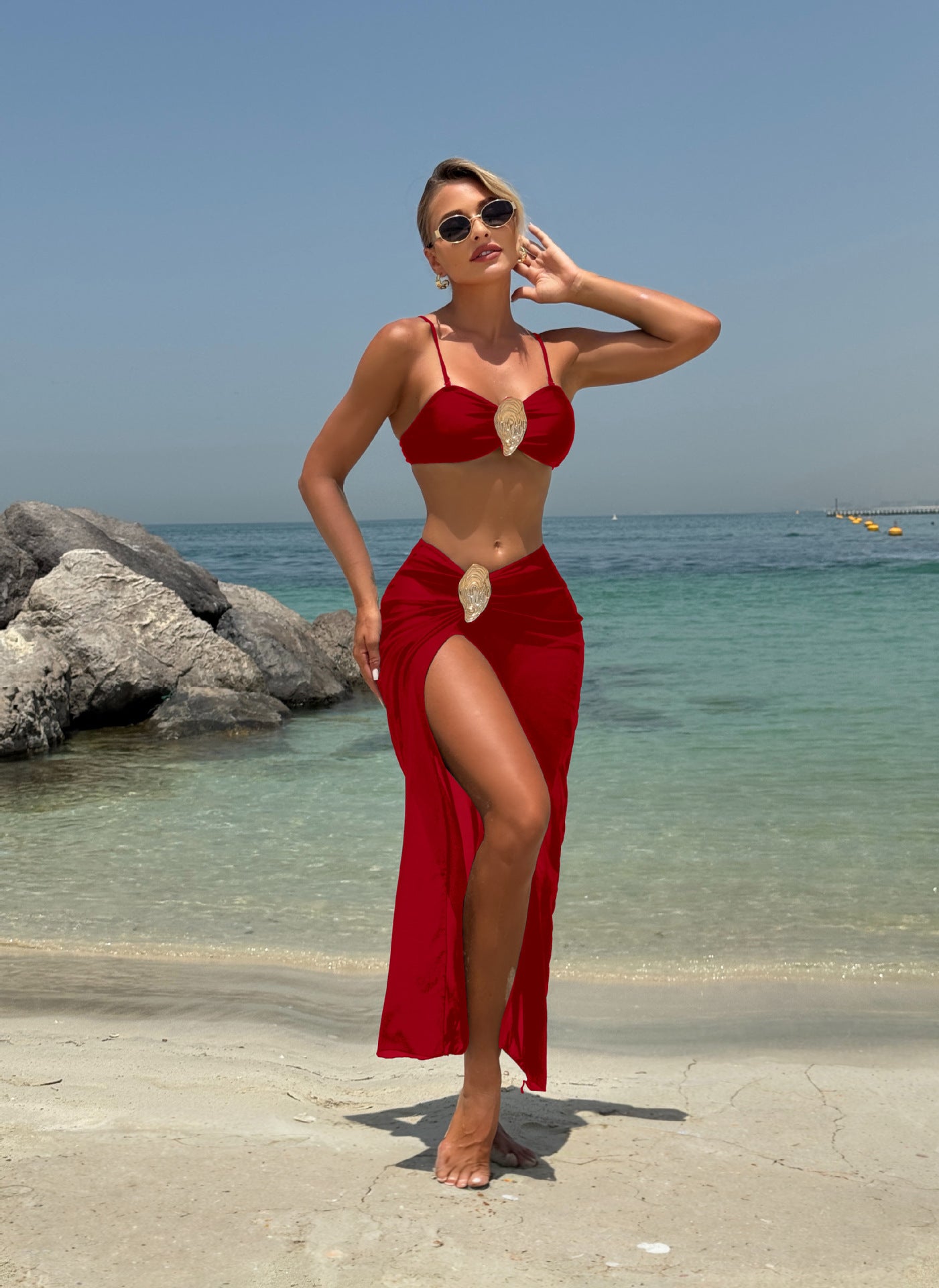 Ensemble de maillots de bain Bandeau métallisé de couleur solide