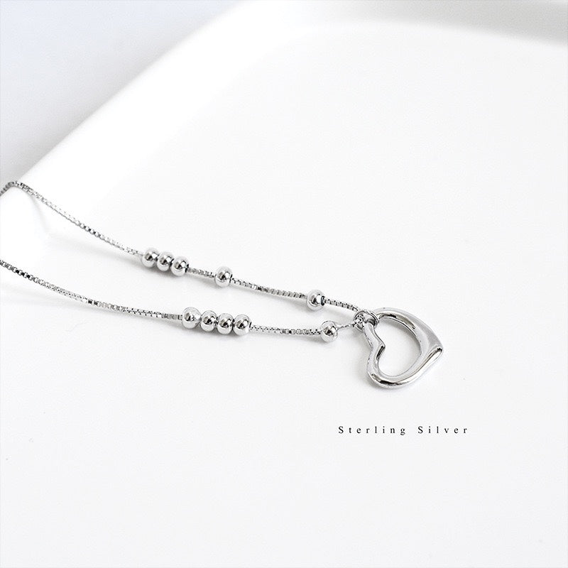 1pcs 999 Sterling Silver Box Chaîne Hollow Heart Perled Ajustable Anklet