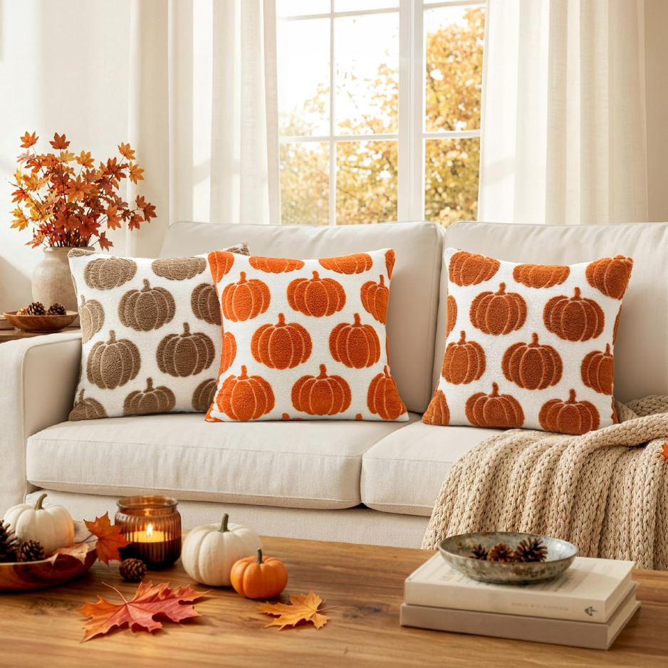 Oreiller de citrouille Couvertures Automne Décor 18x18 Ensemble de 2 Orange
