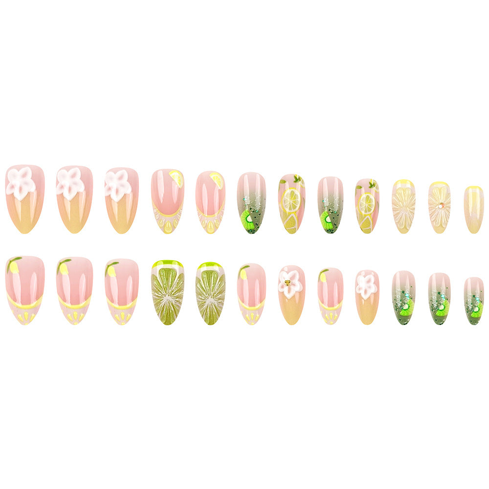 Stickers 24 pièces de ongles acryliques en forme d'amande courte avec bords blancs