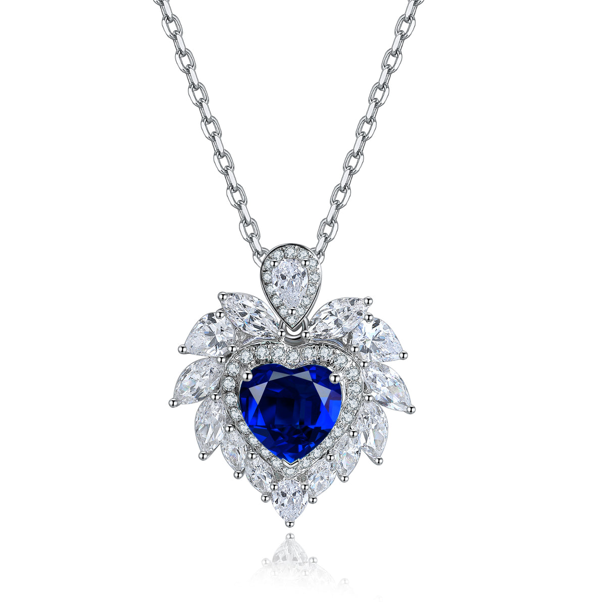 S925 Argent 4.3g Collier en pierre gemme créé en laboratoire cardiaque