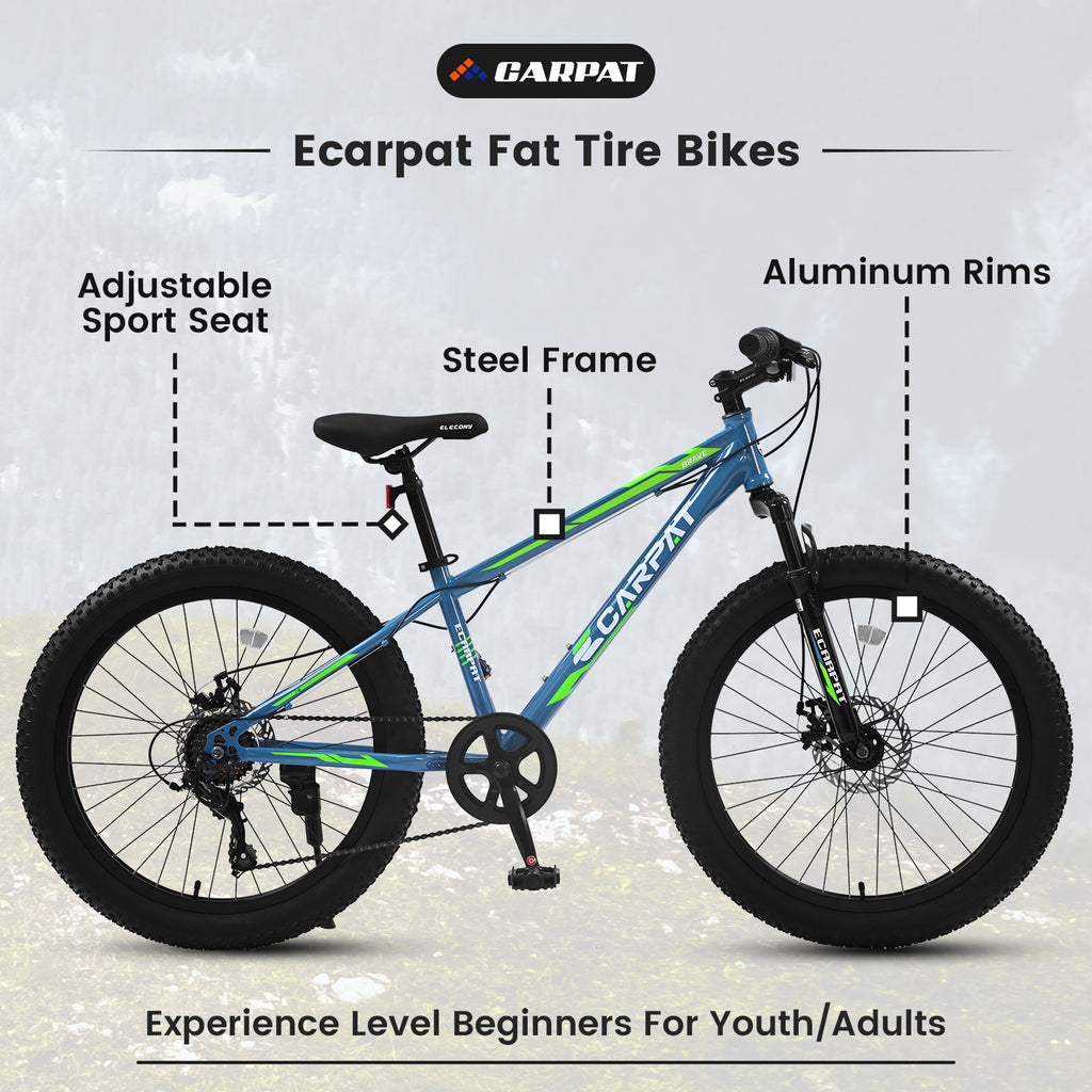 S24109 Élecony 24 pouces Fat Tire Bike Youth Full Shimano 7 vitesses VTT