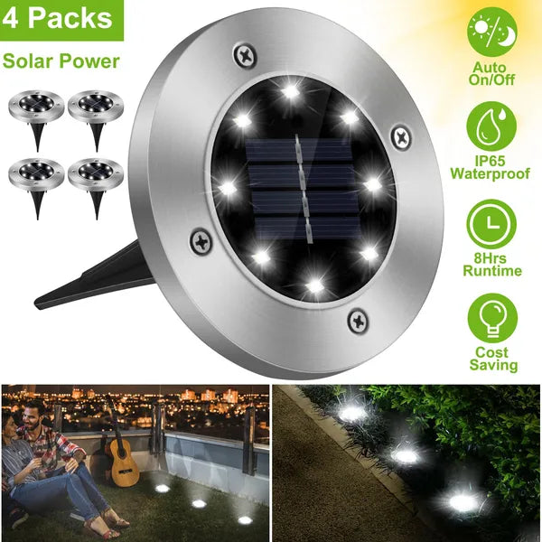 4Pcs Solar Powered Ground Light Outdoor IP65 Imperméable Entered In-Ground Lampe décorative P