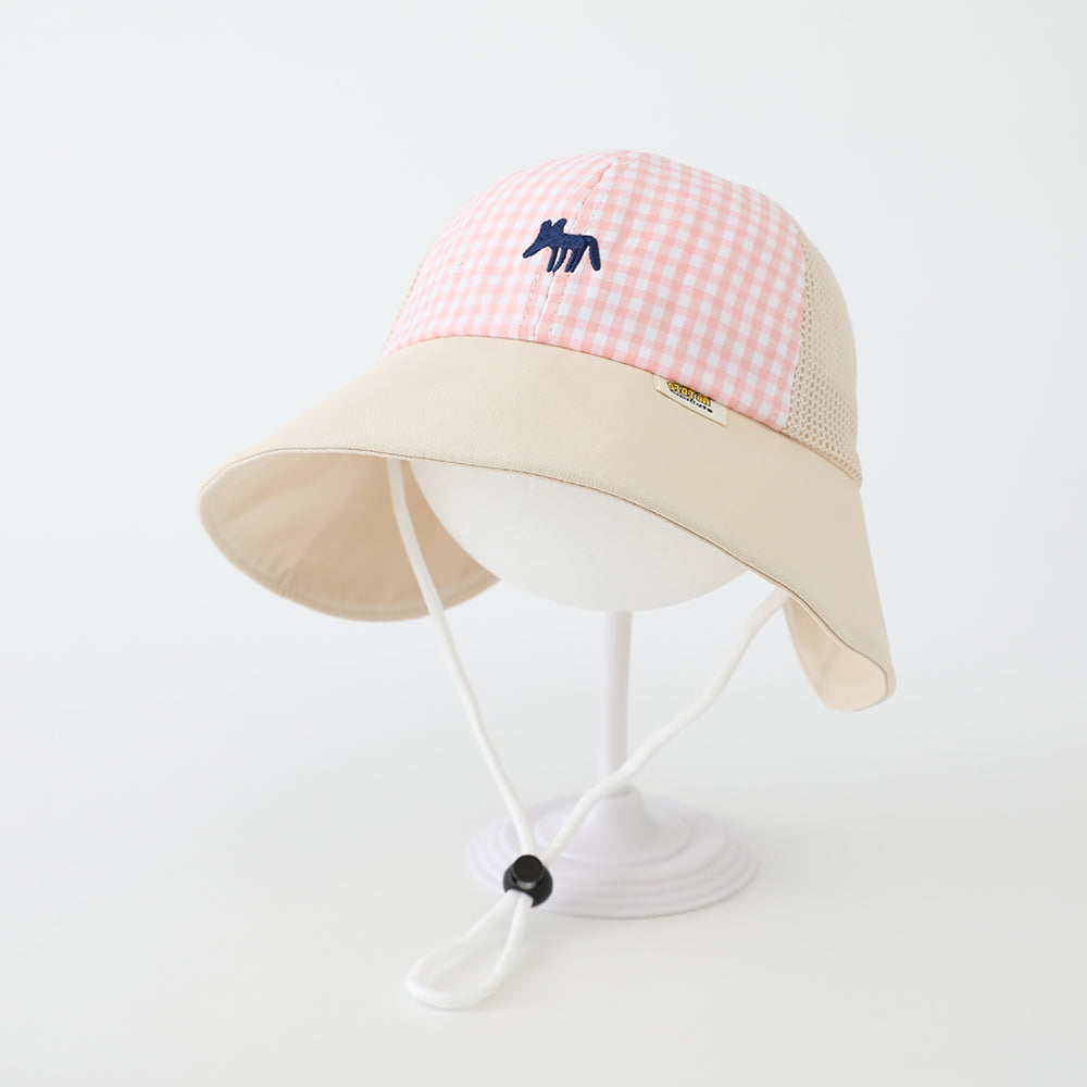 Été Garçons et filles' Checkered Pointed-mouth Fox Brodé Chapeau de pêche avec tissu net