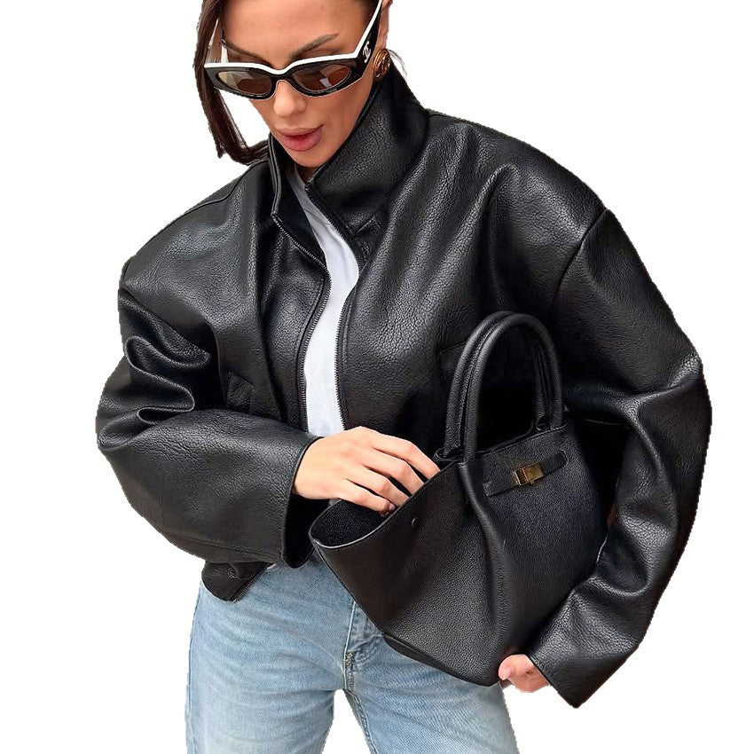 Veste en cuir PU souple noire