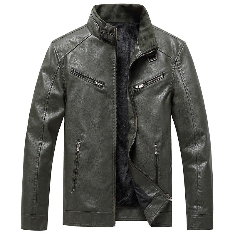 Men's Fleece rembourré Coat Casual style coréen Stand Collar PU veste en cuir tendance jeunesse