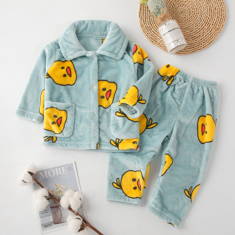 Printemps et automne Flannel de garçons et filles Mignon Kawaii Cartoon Animal Homewear