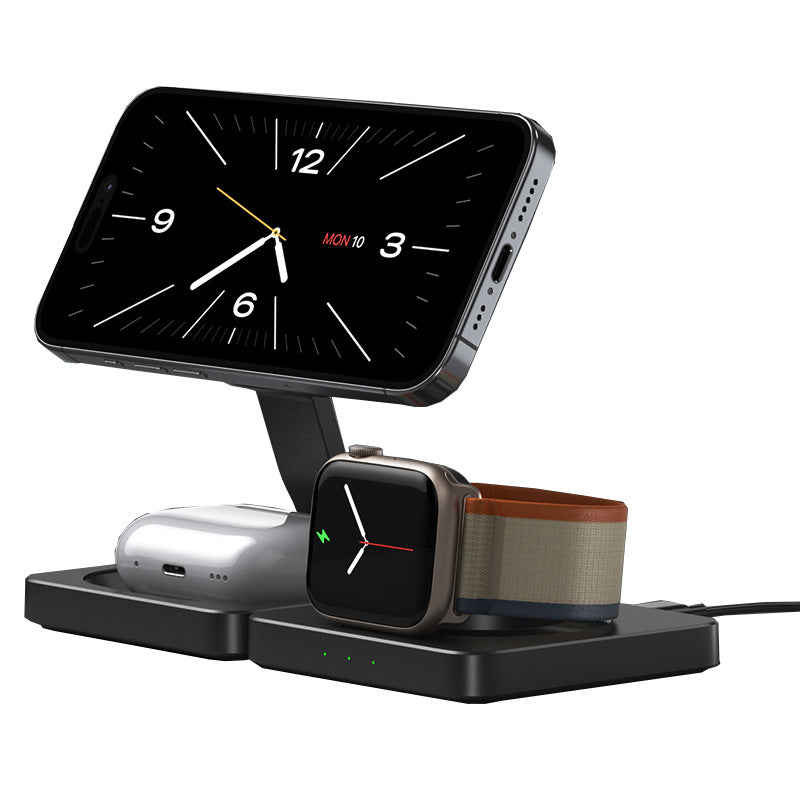Chargeur sans fil de téléphone mobile magnétique pliant trois en un