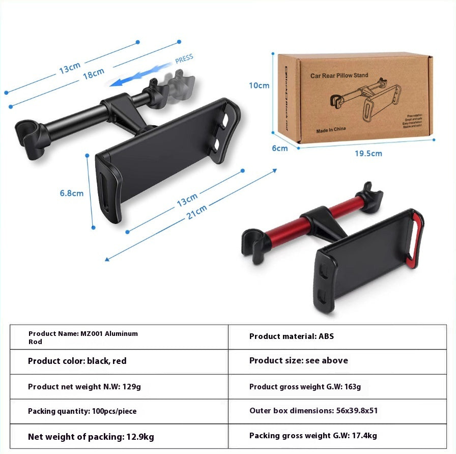 Siège arrière de voiture Tablette de téléphone mobile Support d'ordinateur stable Mute horizontale et verticale double-