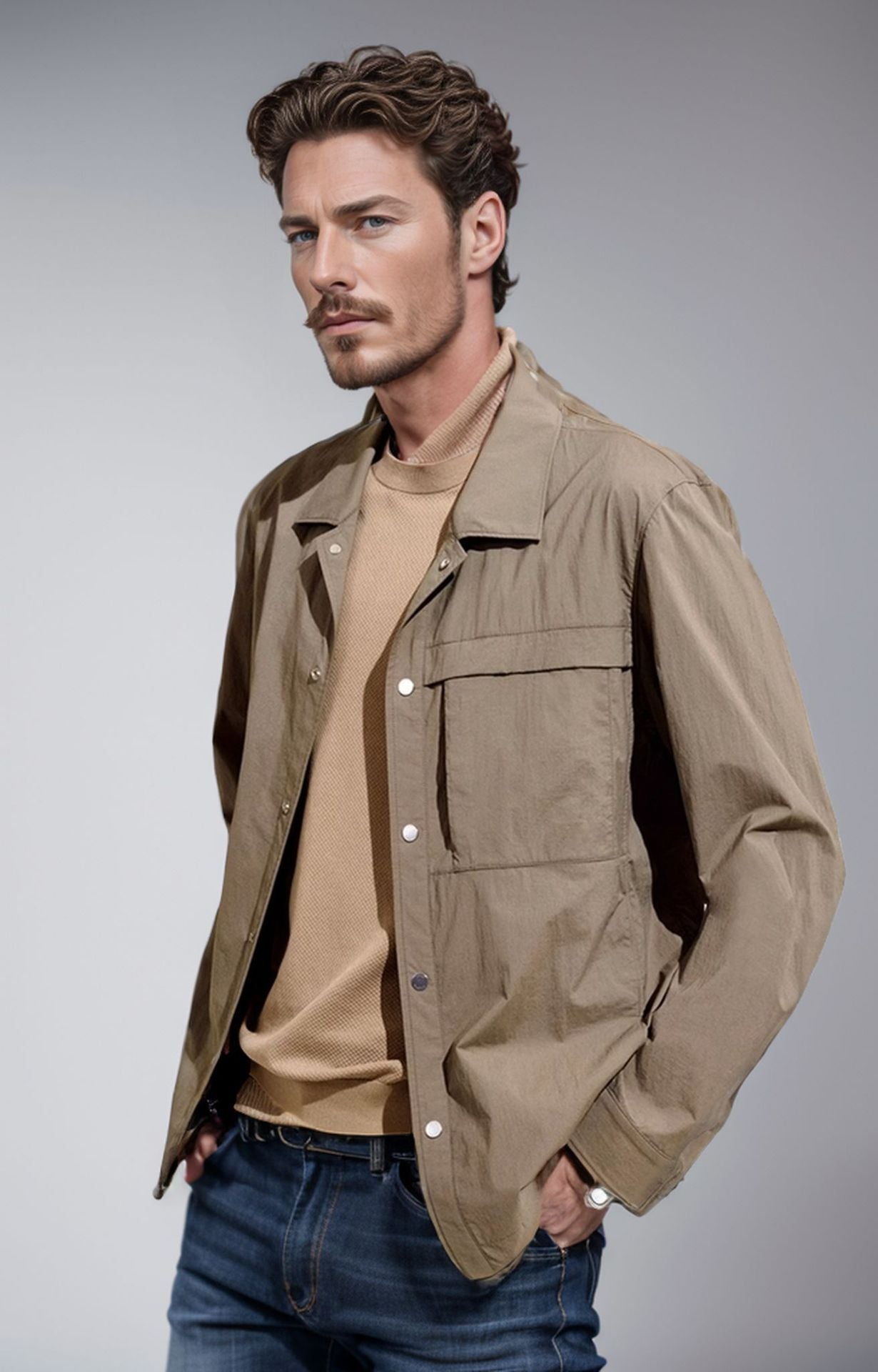 Veste de style Workwear de couleur solide avec de grandes poches pour un magasin