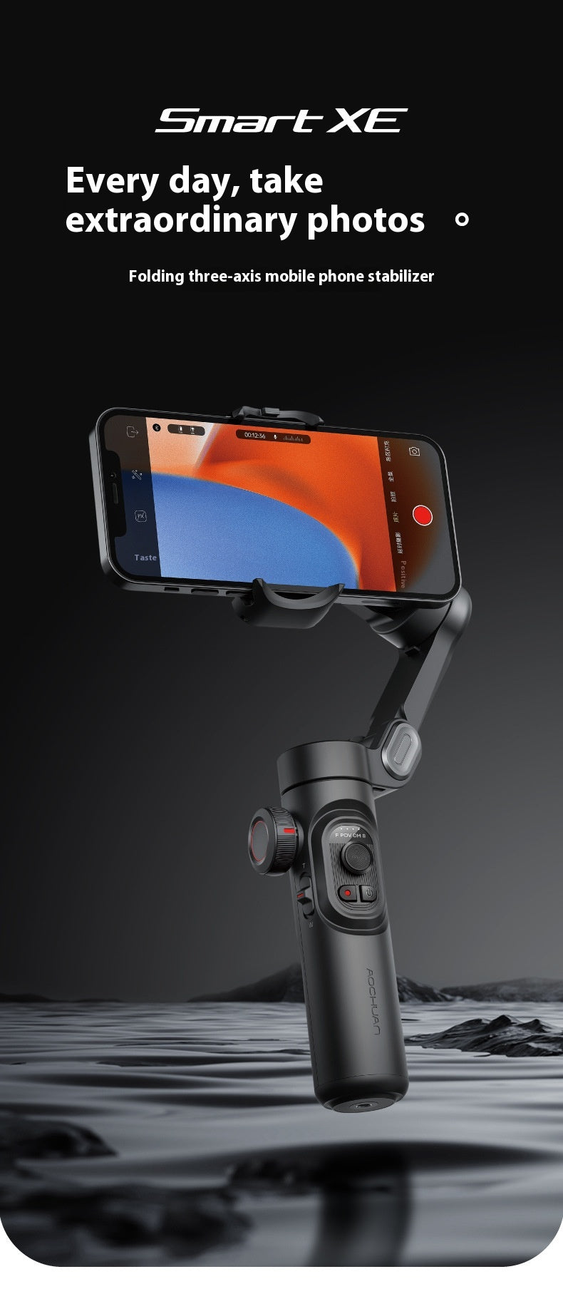Selfie Trois axes Anti-shake Tripod main tête stabilisateur téléphone mobile