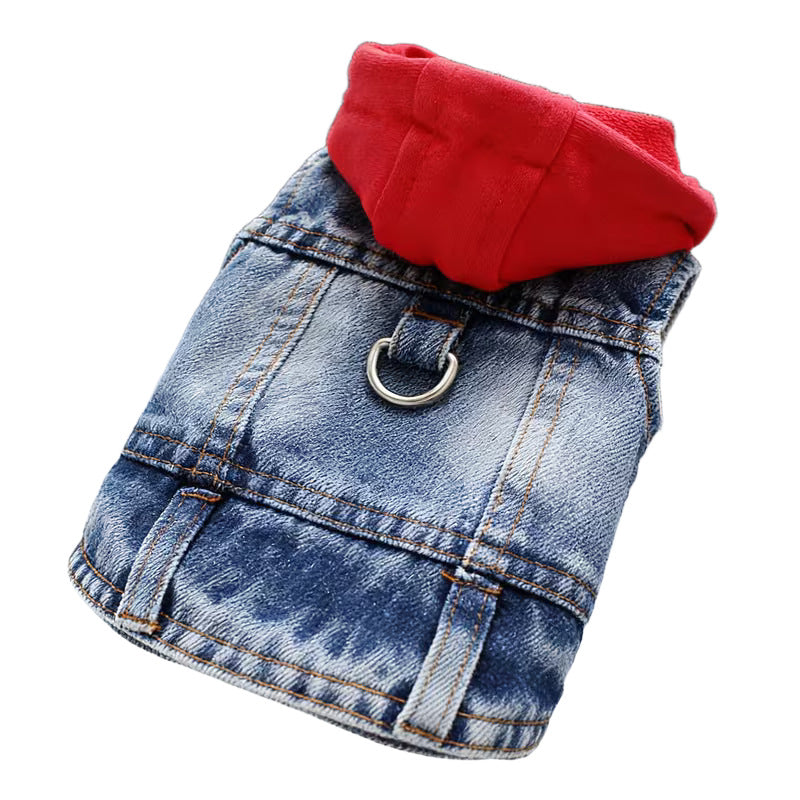 Veste de denim à capuche rouge pour animaux