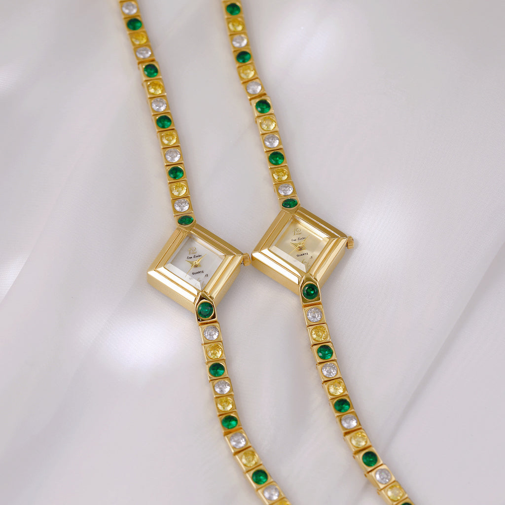 Lumière Luxe Tempérament Gradient Diamond Anique Pocket Watch Printemps Vert Femmes