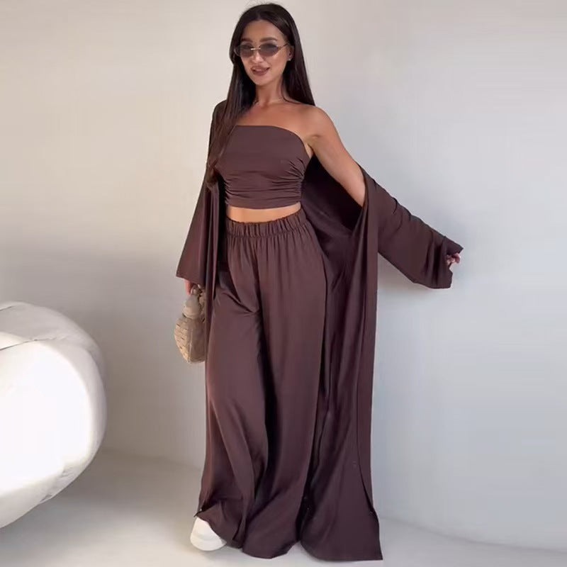 Cross Border European and American Style Women's Fashion Casual Loose Three Piece Set longue