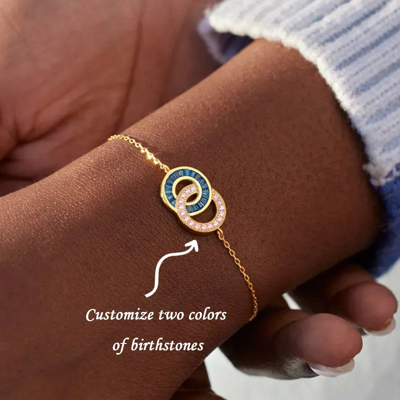 Femme Mode Versatile Double Anneau Bracelet en pierre de naissance