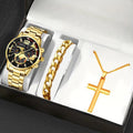 Men's Bracelet Cross Necklace and Watch Set