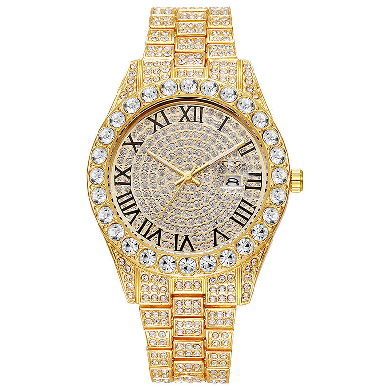 Stainless Steel Watches Rhinestone Roman Calendar Starry Quartz