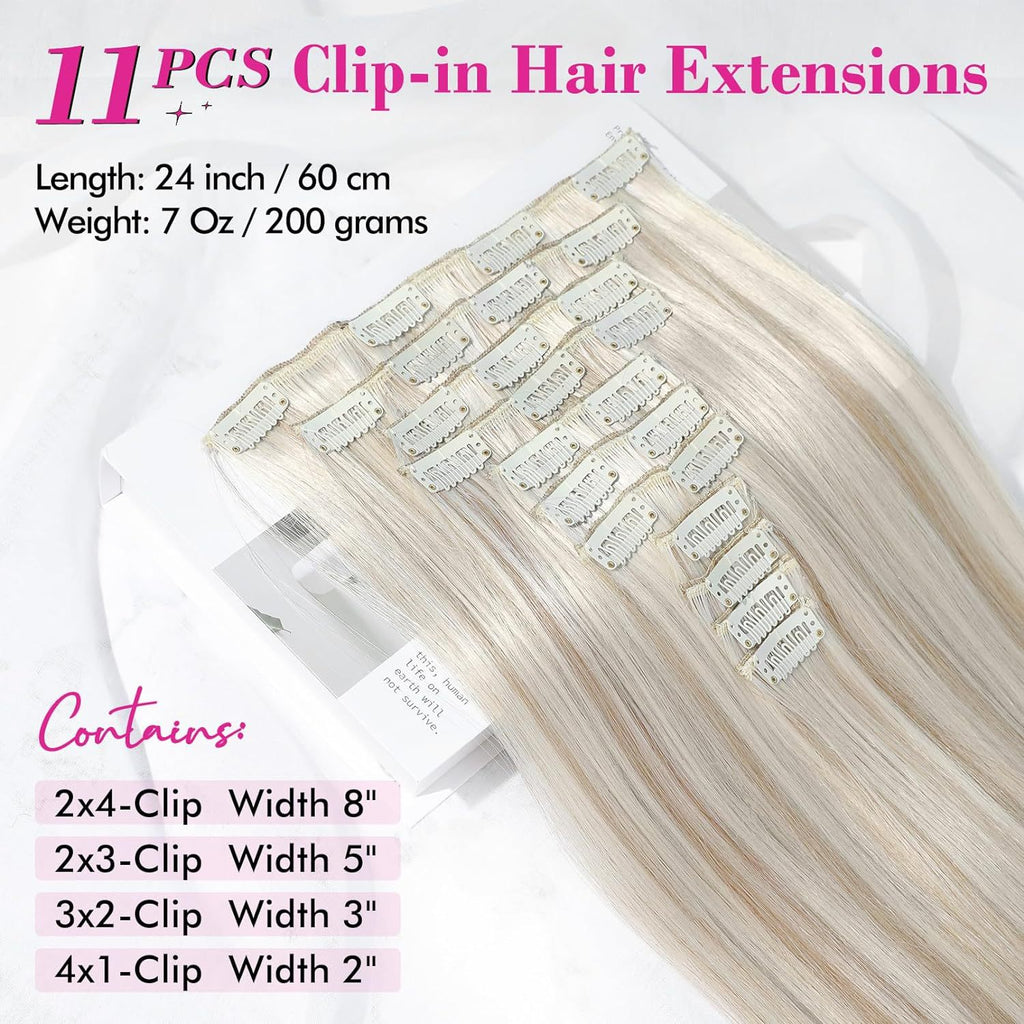 11-pièces 24-pouces Long droit Extension cheveux Pièces de perruque noire