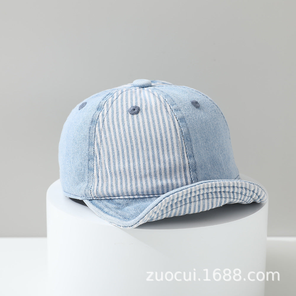 Patchwork rayé pour enfants Lavé Vintage Mode réglable Casual Striped Base Brimmed