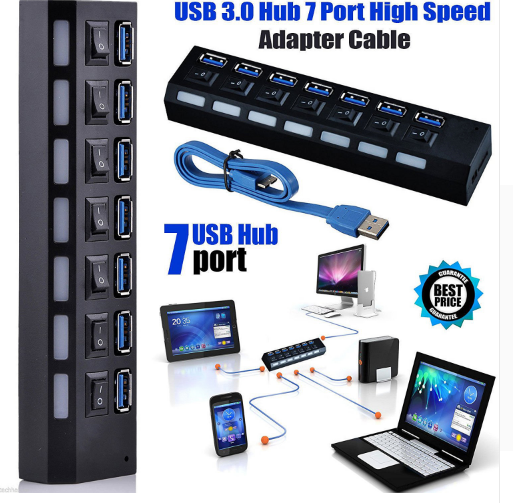 7PORT USB3.0 HUB EXTERNE HAUTE SPEED AVEC ADAPTATEUR DE POUVOIR