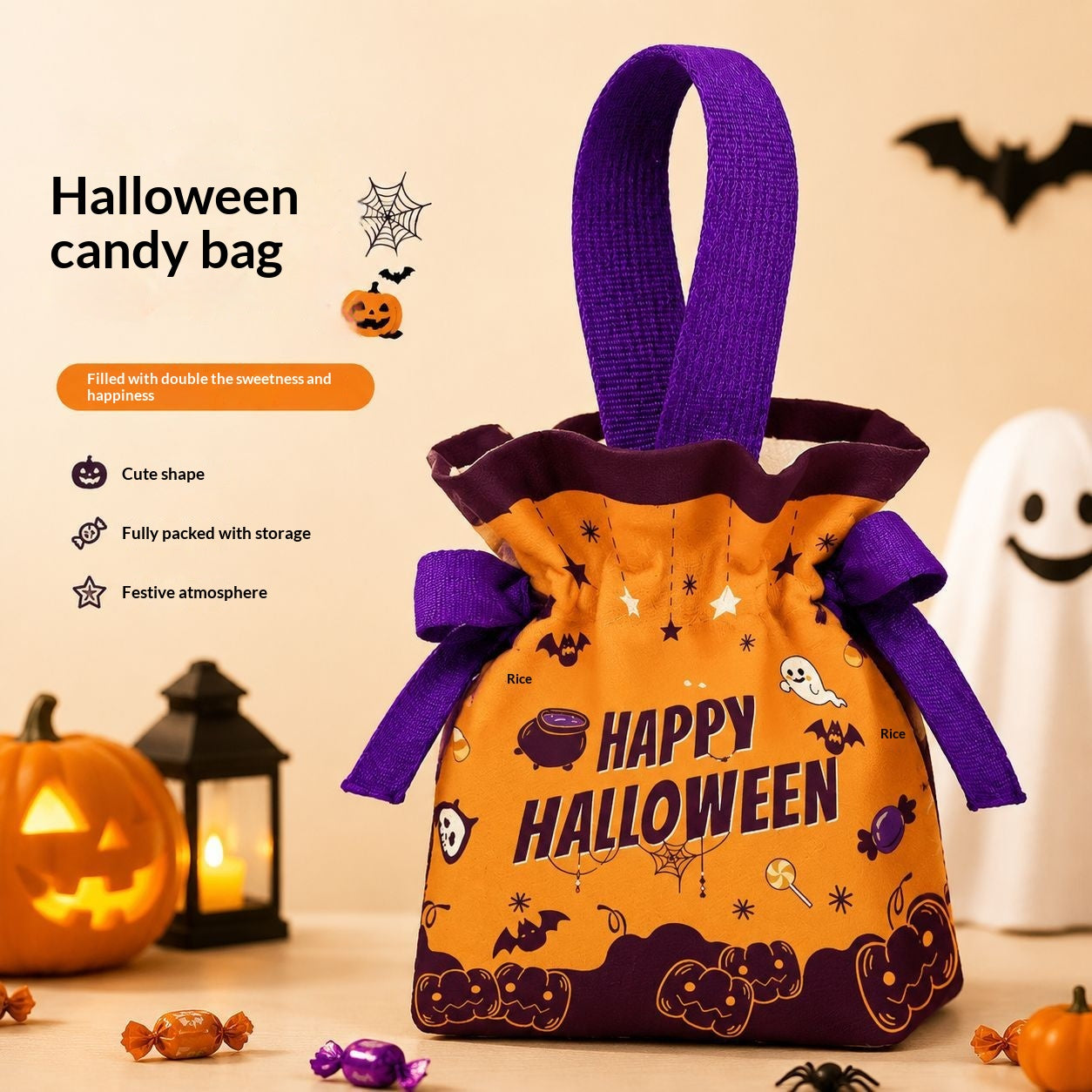 Sac en toile de citrouille amusante d'Halloween pour trick-or-Treating
