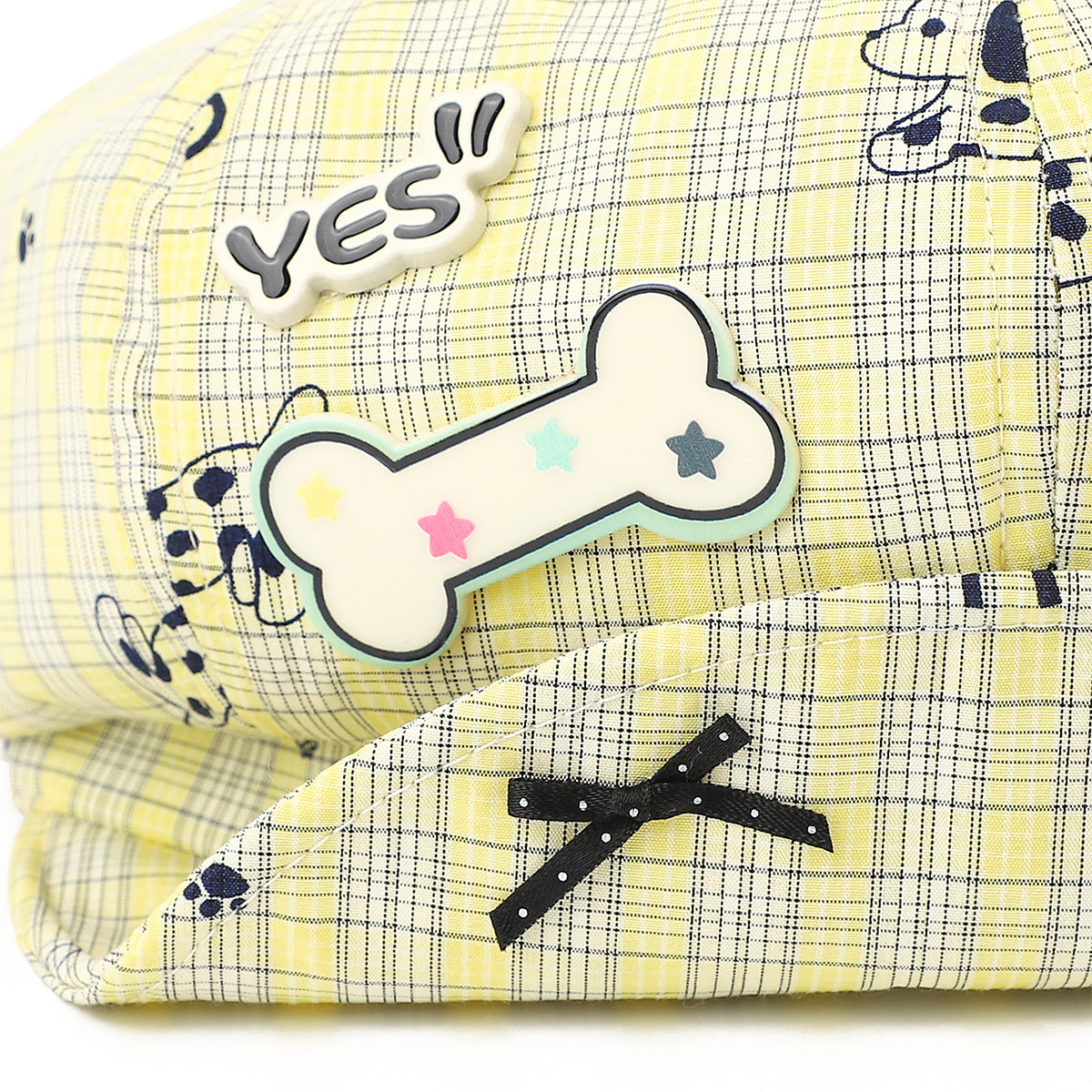 Printemps et été clair jaune Fine-check Pattern Cartoon tacheté Puppy Octagonal Hat Fash