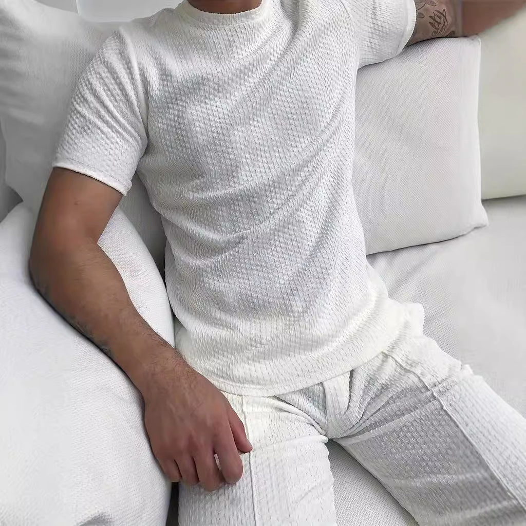 Hommes Col d'équipage Pull Jacquard Short à manches courtes