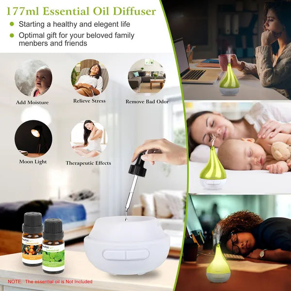 Diffuseur d'huile essentielle à l'arôme ultrasonique, en forme de goutte, à l'humidificateur Cool Mist