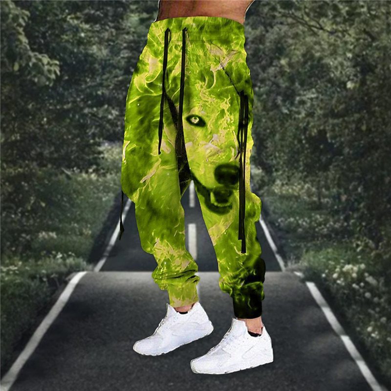 Pantalon retro Harem drawstring élastique avec imprimé animal 3D pour hommes Pantalons athlétique