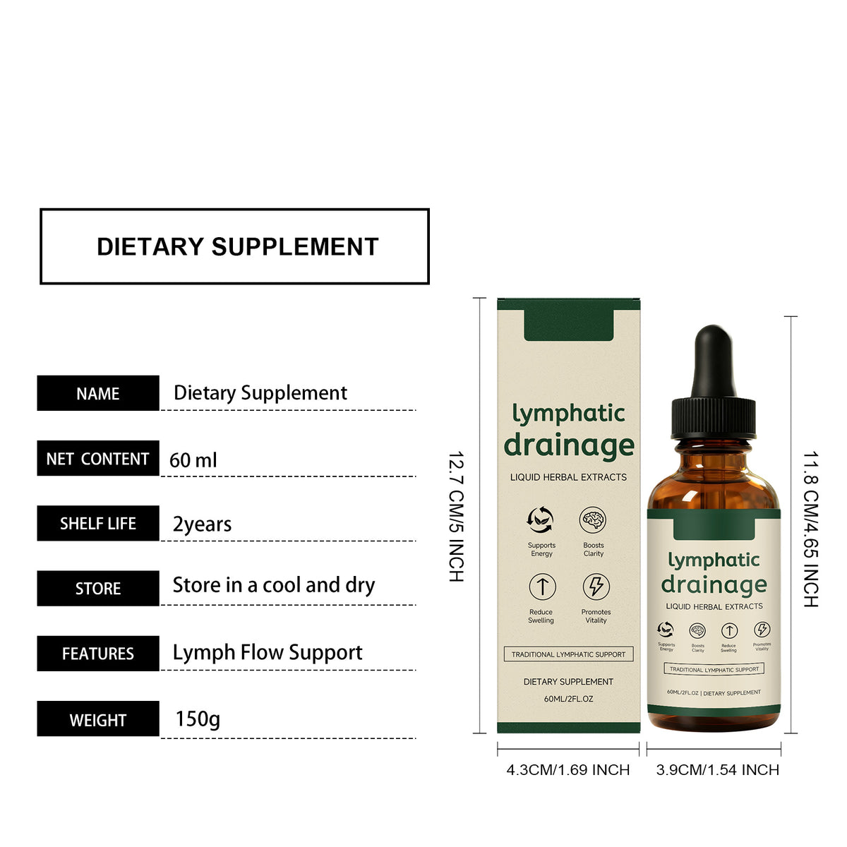 Lymphe soutien de la santé gouttes à base de plantes 60ml boîte